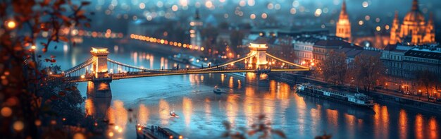 Photo evening view of the chain bridge in budapest