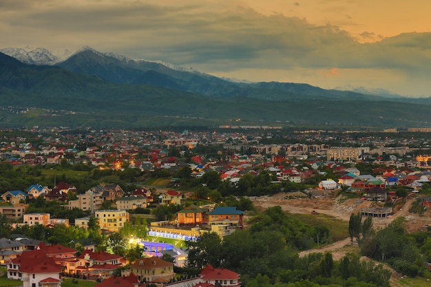 evening view of the city of Almaty Kazakhstan