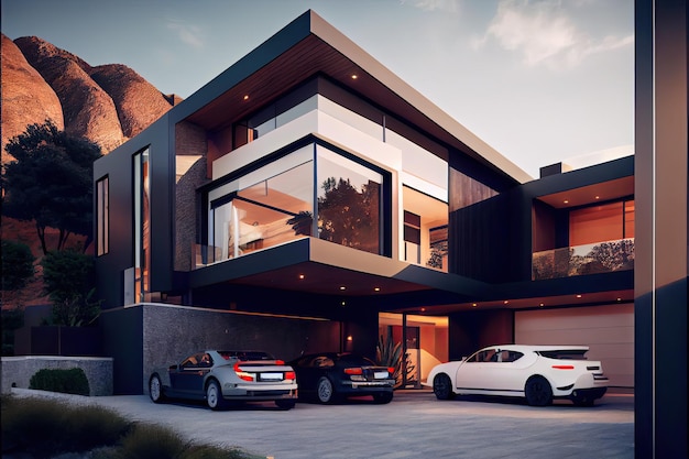 Evening view of a luxurious modern house