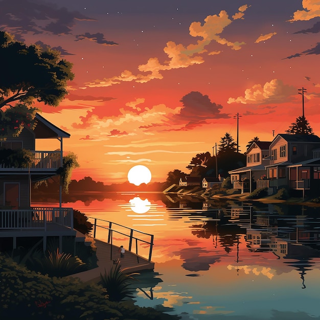 an evening view sunset vector design