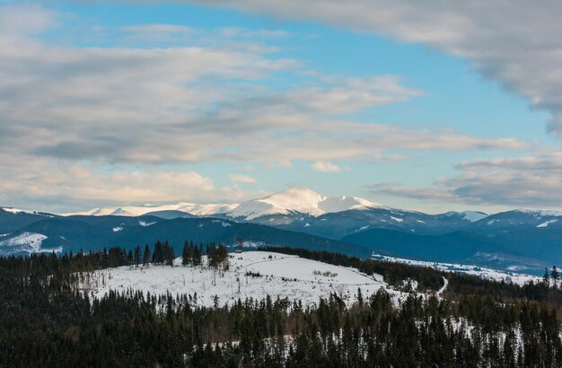 Evening winter cloudy day mountain ridge