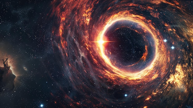 Event horizon black hole visualization in space with stars and extreme gravitational lensing