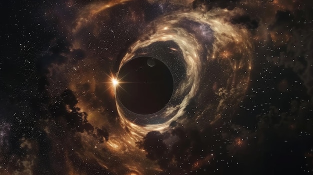 Event horizon visualization of a black hole in outer space with stars and galaxies