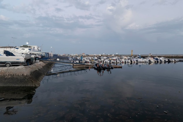 Everal recreational and fishing boats docked on Olhao marina