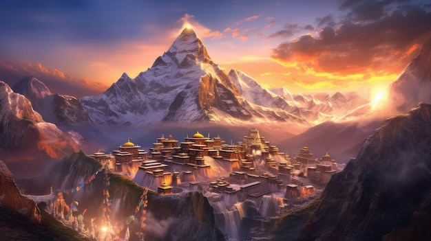 Everest and Tibetan temples Generative AI