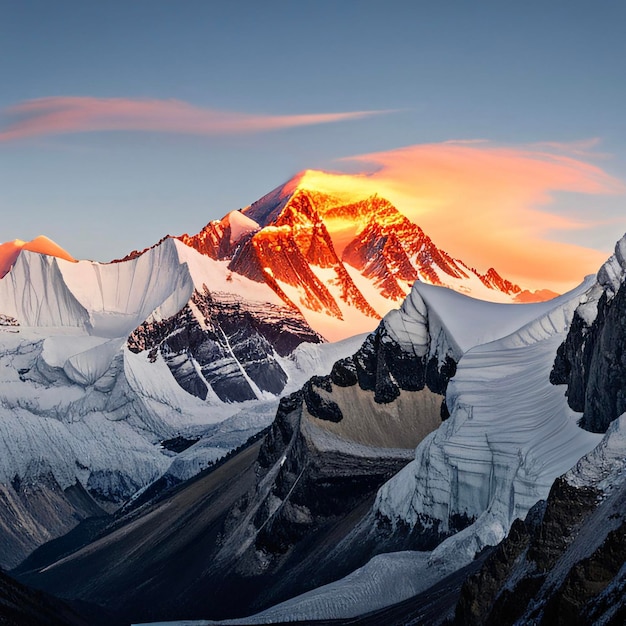 Everests majesty Glistening peak stands strong in suns heat