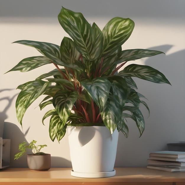 Evergreen in a white pot with red leaves Generative AI