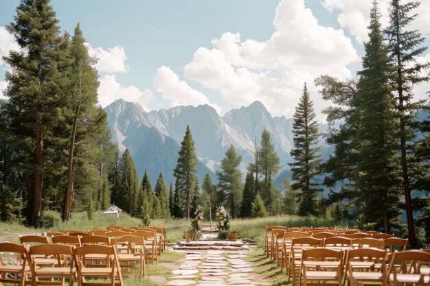 Photo everything is ready for a mountain wedding ceremony portra 400 ar 32 style raw v 6 job id a18350e9b1aa4b7cac2bdb9fa32a806c