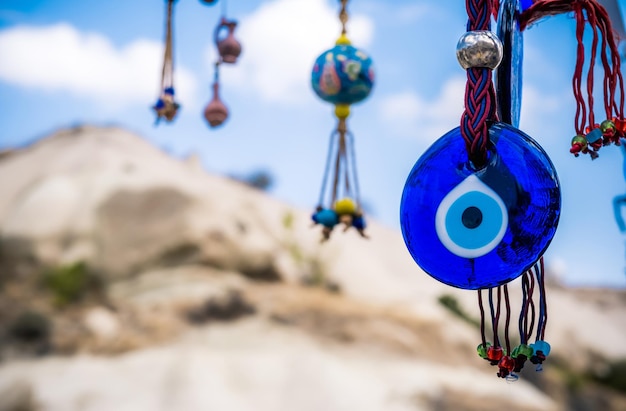 Evil eye amulets on foreground