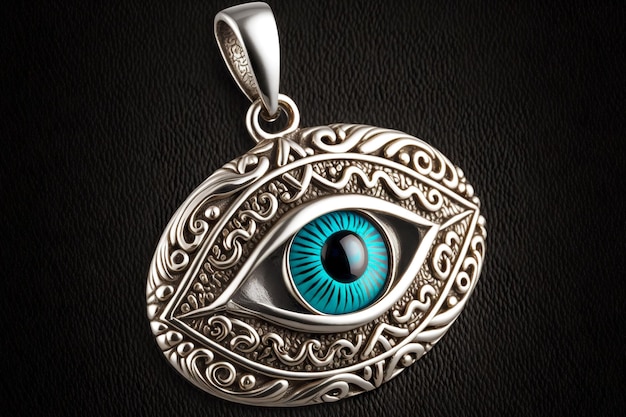 Evil eye protection in form of silver pendant with blue eye