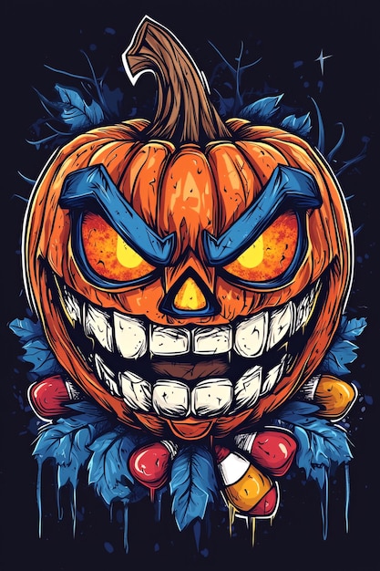 Evil Grinning Pumpkin with Candy Corn