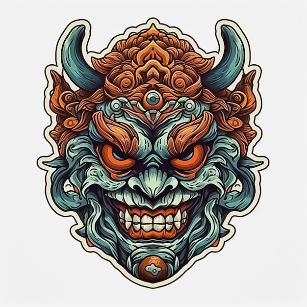 Evil Oni mask with intricate tattoo design AI generated