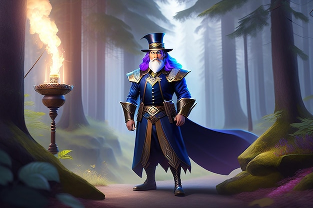 An evil sorcerer waiting his enemies in a forest