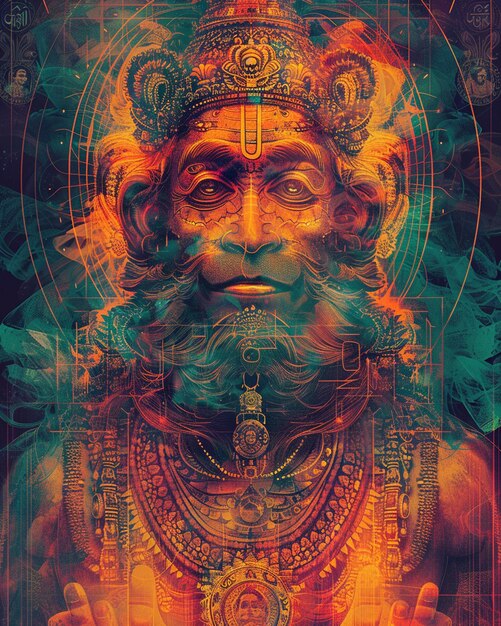 Photo an evocative digital artwork visualizing the sound waves of the hanuman chalisa