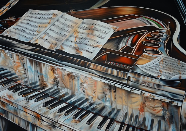 Photo evocative portrayal of a grand piano adorned with grace