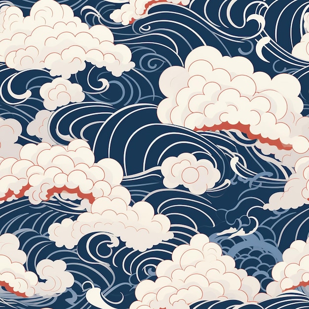 An evocative seamless pattern that captures the essence of traditional Japanese clouds