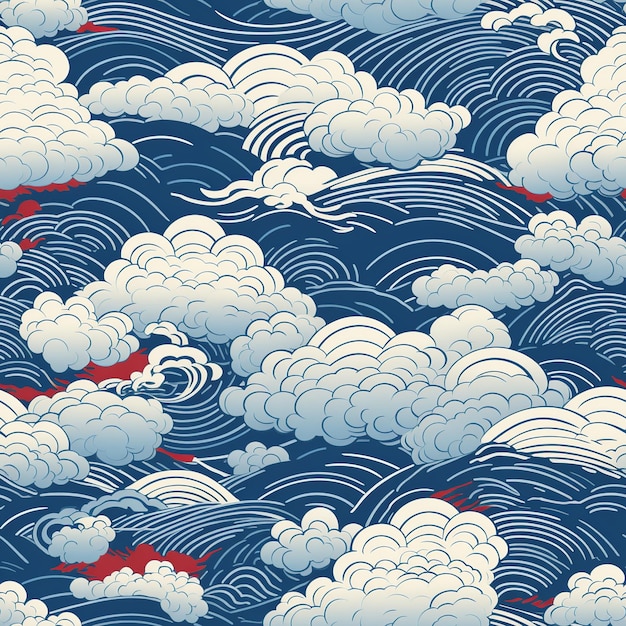 An evocative seamless pattern that captures the essence of traditional Japanese clouds