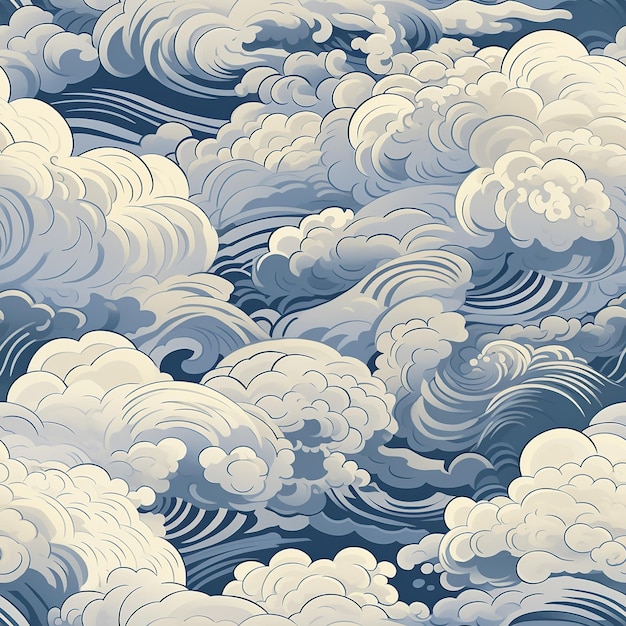 An evocative seamless pattern that captures the essence of traditional Japanese clouds