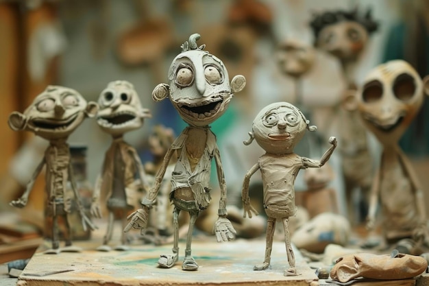 Photo the evolution of a clay figure as its animated in a stopmotion film