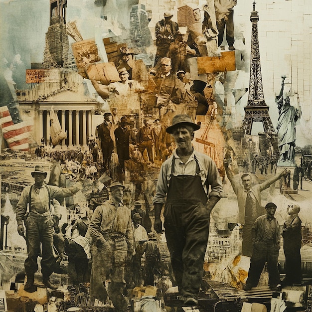 Photo evolution of labor rights artistic collage of historical worker photographs for labor day