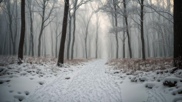 Examine the unique soundscapes of a winter forest focusing on the crunching of snow underfoot and t