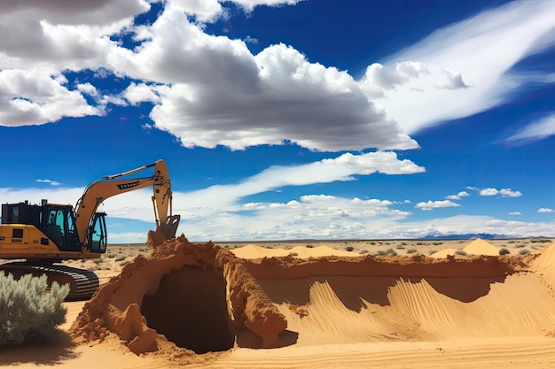 Excavation site with view of dunes and sky showcasing the beauty of the desert