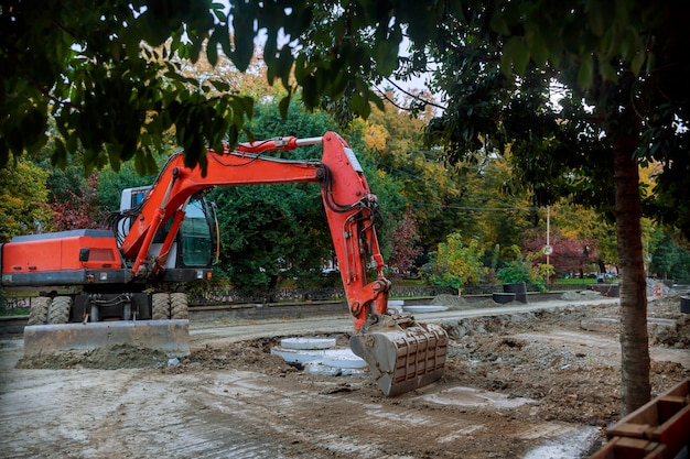 Excavator being parked at a highway construction