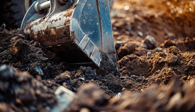 Excavator Bucket in Soil at Construction