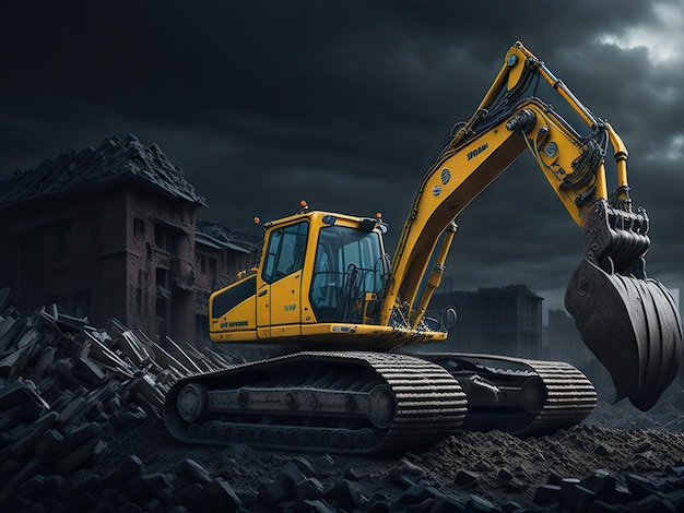 Excavator on building site high quality ai generative