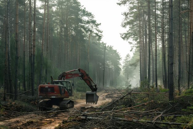 Photo excavator clearing forest path