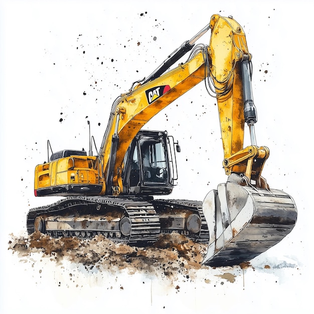 Excavator construction on white back