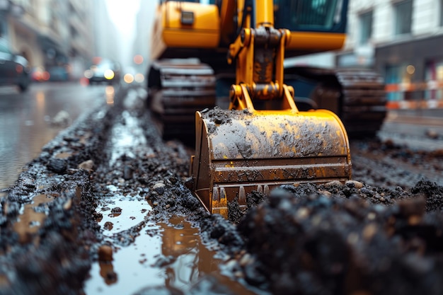 An excavator digging dirt on a construction professional photography