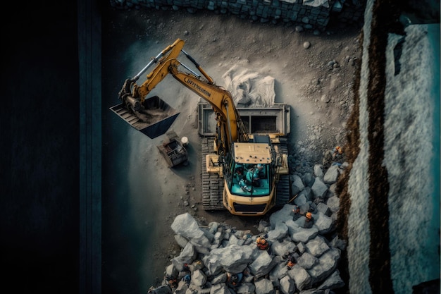 Excavator scooping rocks stone construction Made by AIArtificial intelligence