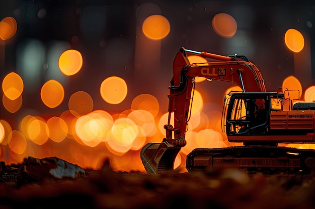 Excavator at Work in Dramatic Sunset Lighting