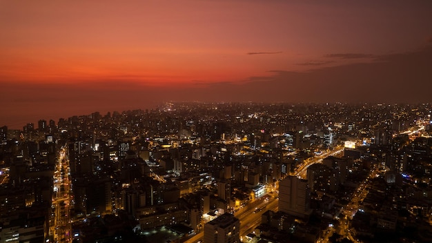 Excellent night aerial view of Av Alfredo Benavides and Via Expresa Luis Bedoya Reyes in the city of Lima