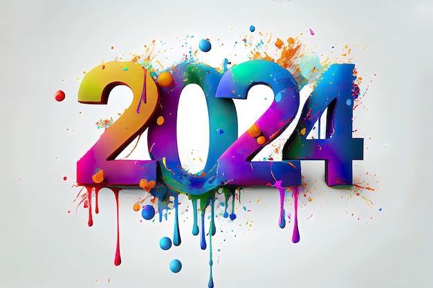 Exceptional 2024 Happy New Year celebration banner with colorful 3D numbers made of colorful