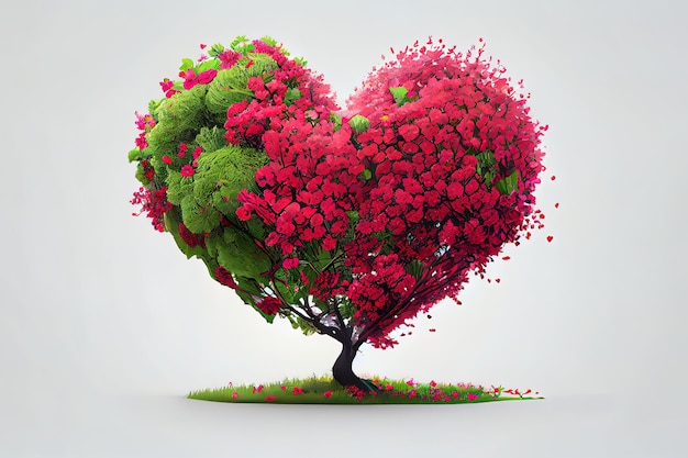 Exceptional Digital art illustration of red blossom tree in heart shape