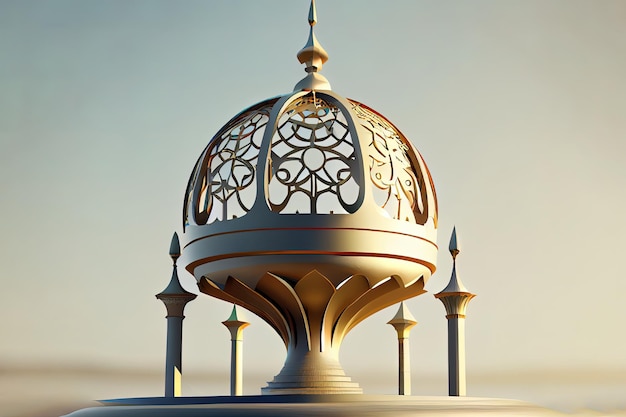 Exceptional Top Of the Mosque And Islamic Symbol 3D rendering nice color Generative Ai