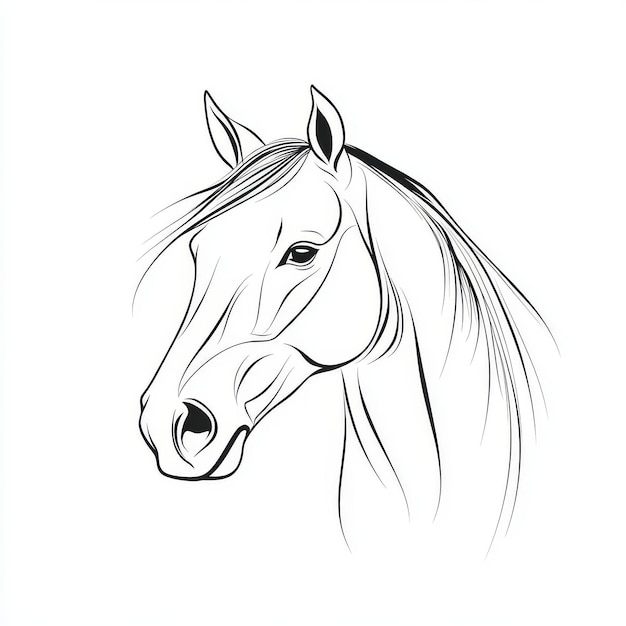 Exceptionally elegant and graceful horse with long mane and black and white drawing