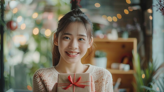 Excited Asian Woman Receiving Surprise Gift