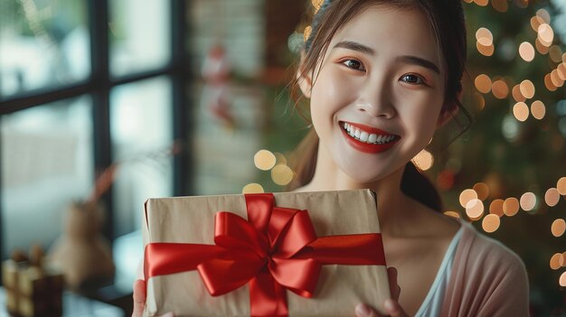 Excited Asian Woman Receiving Surprise Gift