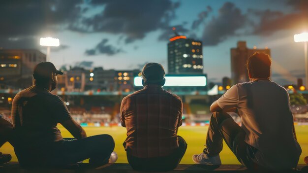 Photo excited audience celebrating and screaming while watching cricket match at stadium