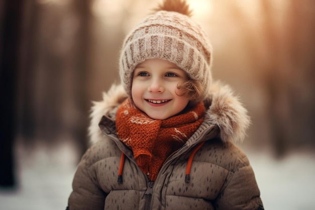 Excited Boy in Cozy Winter Clothing