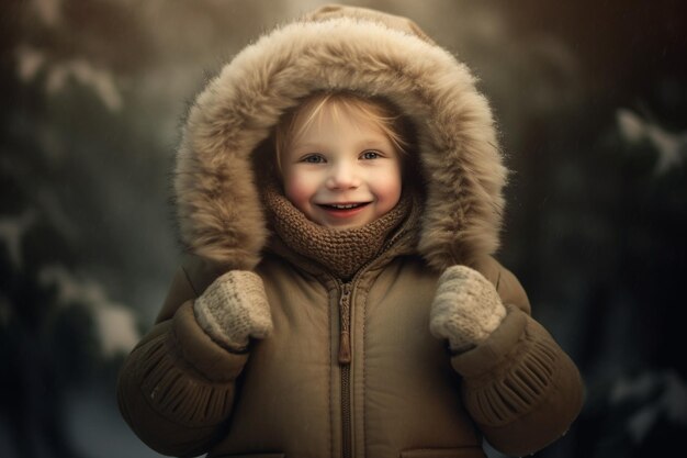 Excited Boy Wearing Winter Clothes