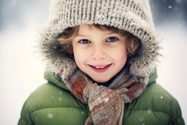 Excited Boy in Winter Clothes Radiating Happiness