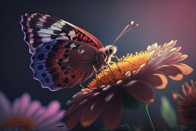 Excited butterfly on spring flowers generative ai