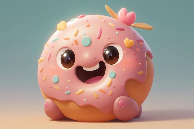 Excited cute face of a donut with a wide smile