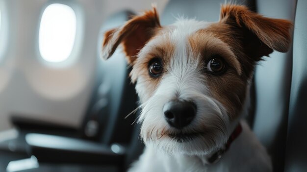 Excited dog eagerly anticipating airplane journey at the transportation terminal