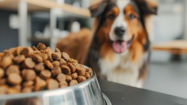 Excited Dog Eyeing Bowl of Dog Food