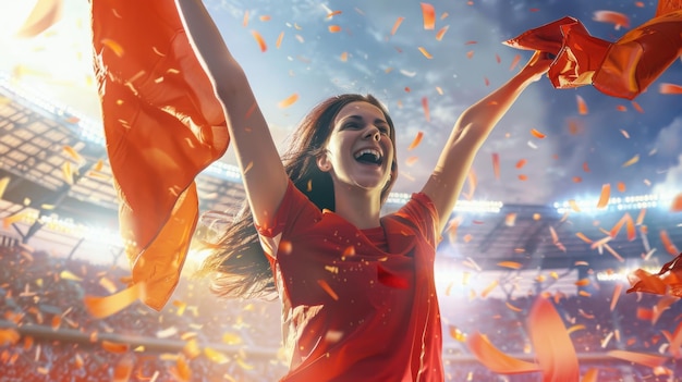 Excited Female Fan Celebrating at a Sports Event